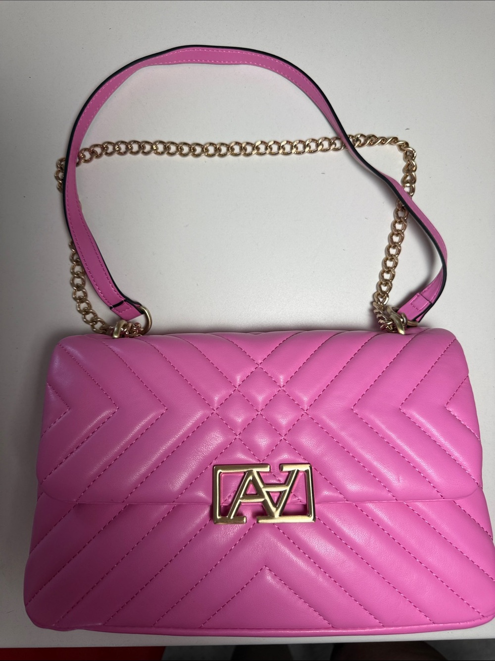 Aldo Quilted Pink Leather Chain Shoulder Bag